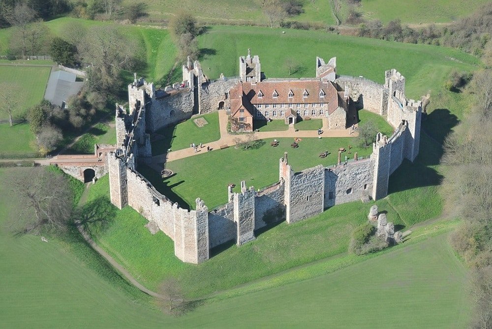 An aerial view of Framlingham Castle owned by English Heritage